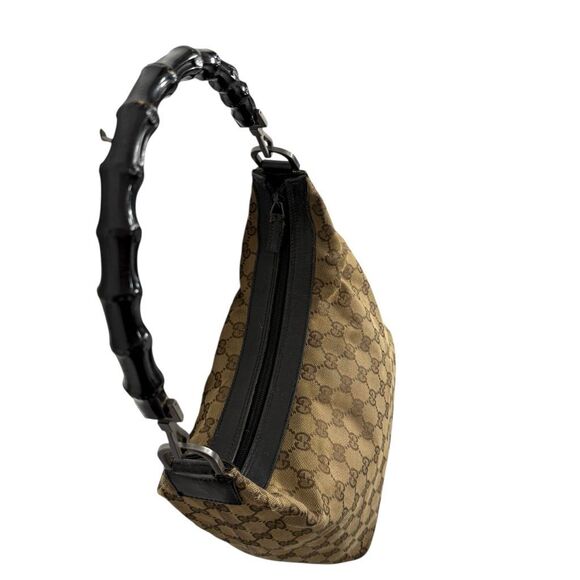 Gucci Authentic Bamboo Handle Shoulder Bag Women's Brown Beige Monogram Canvas - Picture 2 of 11